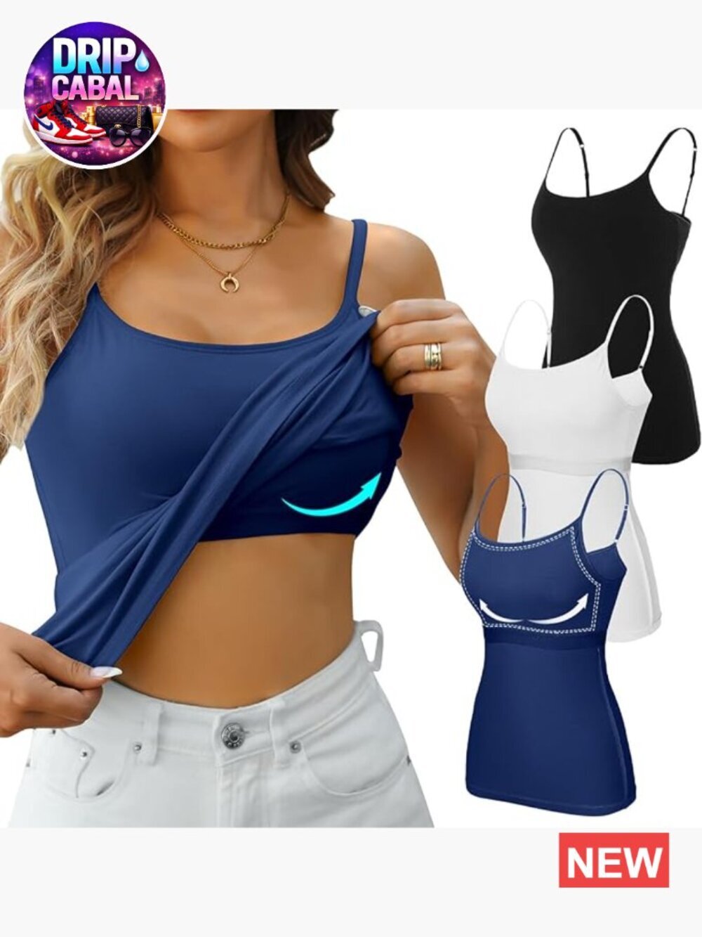 Cotton Non Padded Shelf Bra Camisole Tops 3 Pack Adjustable Spaghetti Strap